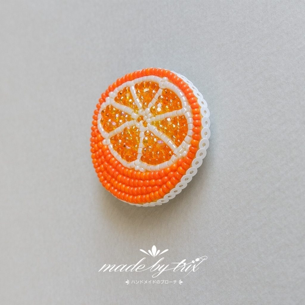 みかん　ビーズ刺繍ブローチ (260523) 商品写真2