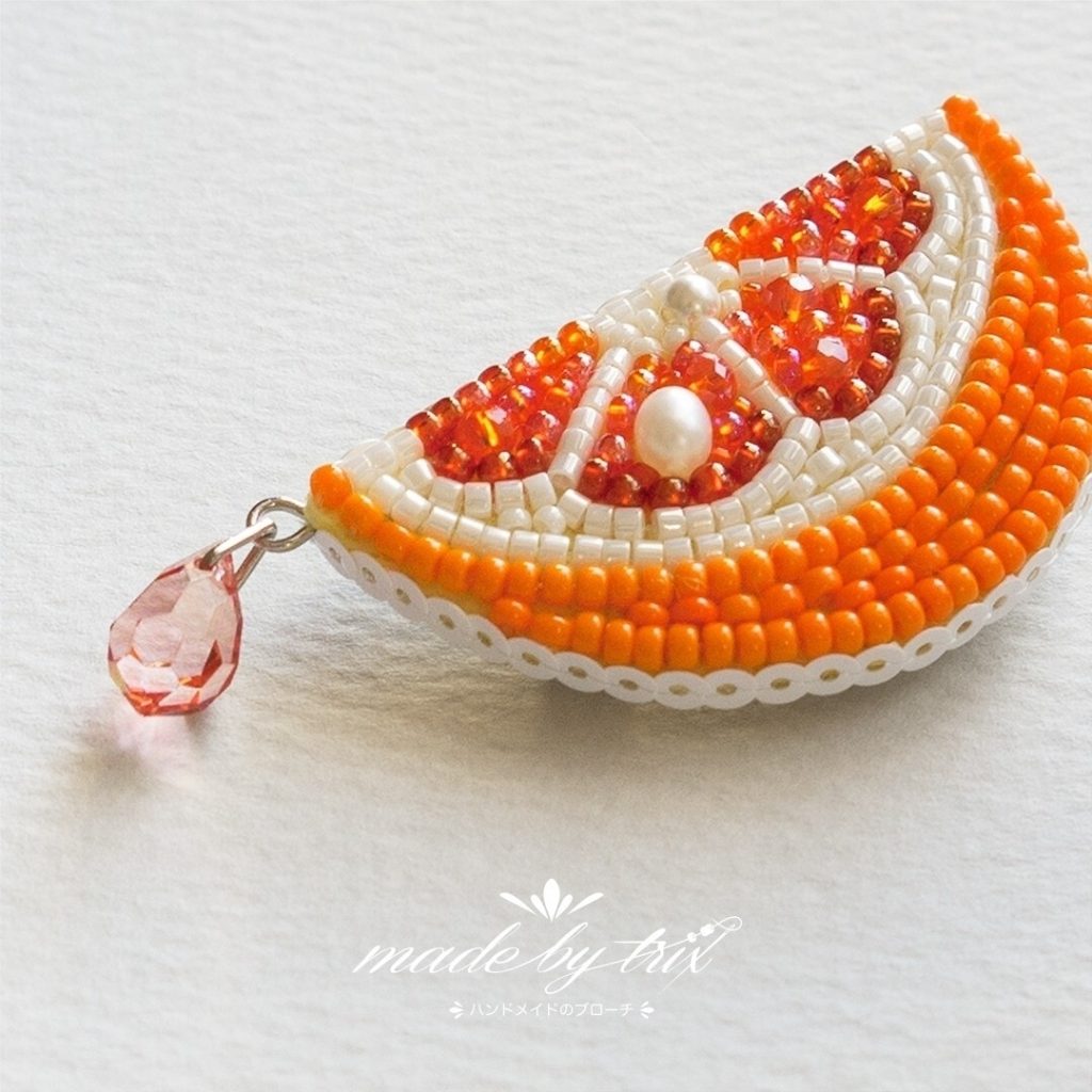 グレープフルーツ　ビーズ刺繍ブローチ　(260516) 商品写真2