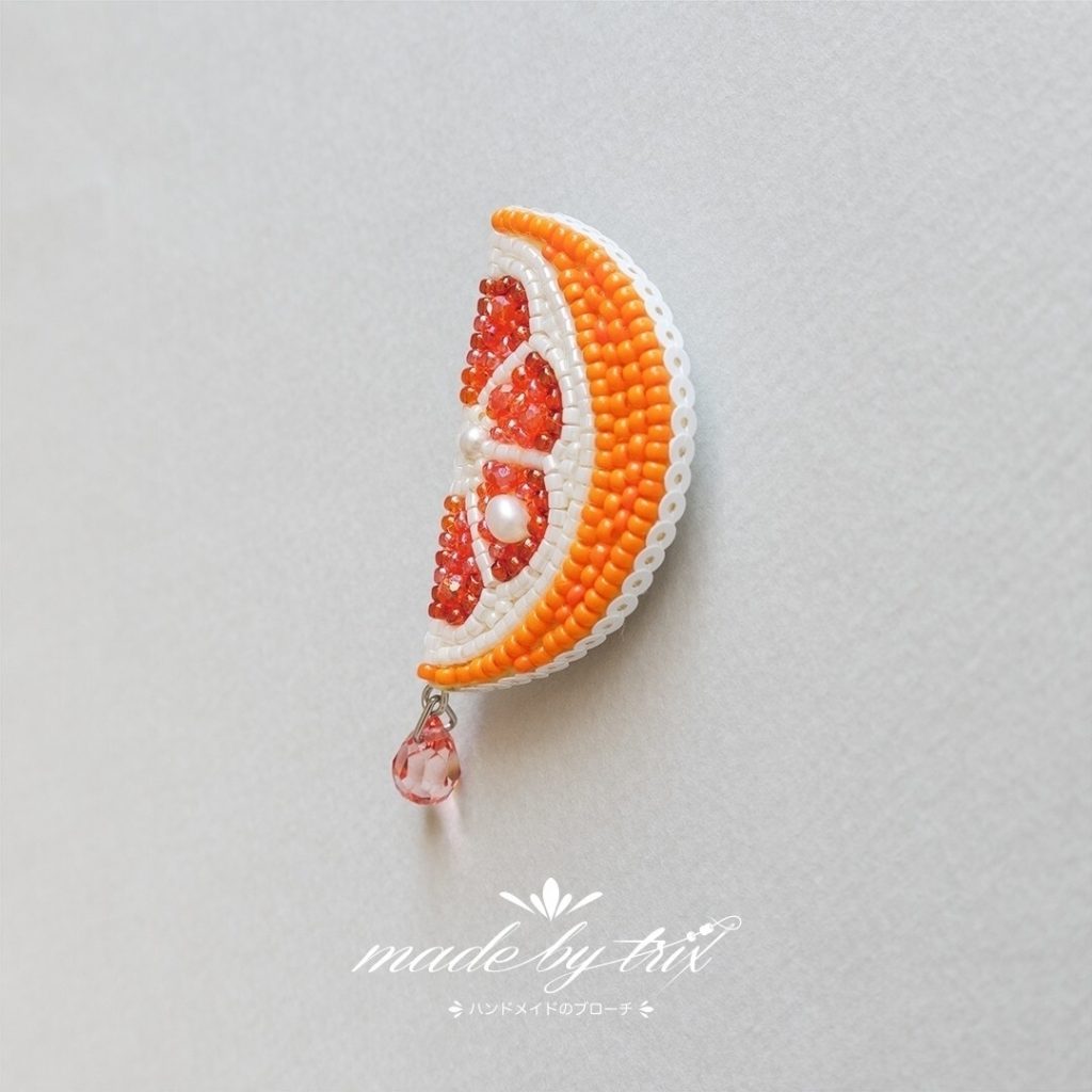 グレープフルーツ　ビーズ刺繍ブローチ　(260516) 商品写真3